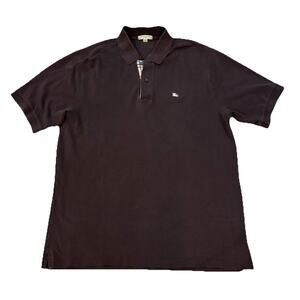 Vintage Burberry London Polo Shirt Nova Check Placket Brown Mens Large Hong Kong